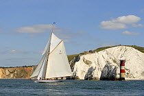 "The Lady Anne" sailing past the Needles Lighthouse during Round the Island Race, The British Classic Yacht Club Regatta, Cowes Classic Week, July 2008