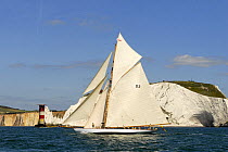 "Tuiga" sailing past the Needles Lighthouse during Round the Island Race, The British Classic Yacht Club Regatta, Cowes Classic Week, July 2008