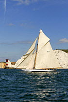 "Tuiga" sailing past the Needles Lighthouse during Round the Island Race, The British Classic Yacht Club Regatta, Cowes Classic Week, July 2008