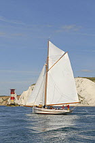 Pilot Cutter "Polly Agatha" sailing past the Needles Lighthouse during Round the Island Race, The British Classic Yacht Club Regatta, Cowes Classic Week, July 2008