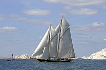 "Mariette" sailing past the Needles Lighthouse during Round the Island Race, The British Classic Yacht Club Regatta, Cowes Classic Week, July 2008