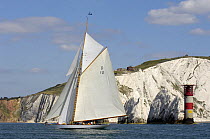 "The Lady Anne" sailing past the Needles Lighthouse during Round the Island Race, The British Classic Yacht Club Regatta, Cowes Classic Week, July 2008