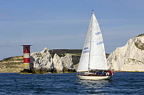 "Caressa" sailing past the Needles Lighthouse during Round the Island Race, The British Classic Yacht Club Regatta, Cowes Classic Week, July 2008