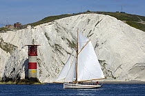 Pilot Cutter "Polly Agatha" sailing past the Needles Lighthouse during Round the Island Race, The British Classic Yacht Club Regatta, Cowes Classic Week, July 2008