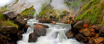 Geyser River, with its steaming geysers, Kronotsky Zapovednik, Kamchatka, Far East Russia.