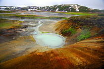 A hot spring in the Uzon Caldera spews out a large range of chemical elements that colour the earth, Kronotsky Zapovednik, Kamchatka, Far East Russia