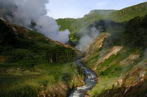 The Geyser River and its geysers, Valley of the Geysers, Kronotsky Zapovednik, Kamchatka, Far East Russia, June 2005 (two years before a landslide changed the face of the valley forever)