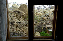 View from the Visitor center after the landslide of June 3, 2007, in the Valley of the Geysers which stopped just short of the building, Kronotsky Zapovednik, Kamchatka, Far East Russia