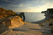 View from the path down to the beach of Durdle Door, Dorset, UK. June 06, evening light