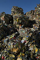 Mountain of paper rubbish baled up for recycling, Arles, Provence, France