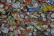 Aluminium cans baled up for recycling, Arles, Provence, France