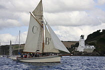 Bristol Channel Pilot Cutter "Marguerite" sailing past St. Anthony's Lighthouse, Falmouth Harbour. During the Funchal 500 Tall Ships Regatta race day, Saturday 13th September 2008. Falmouth, Cornwall,...