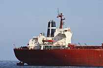 Stern of tanker off Falmouth Harbour, Cornwall, UK