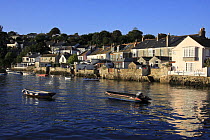 Boats moored in Flushing harbour near Falmouth, Cornwall, UK