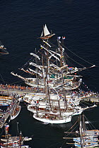 Tall ships moored in Port de Rosmeur, Douarnenez Maritime Festival, France, July 2008