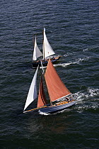 Schooner and gaff sloop under sail at Douarnenez Maritime Festival, France, July 2008
