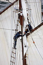 Sail work aboard schooner "L'Etoile" at Douarnenez Maritime Festival, France, July 2008