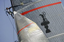 Man on mast at 32nd America's Cup (Louis Vuitton Act 12), Valencia, Spain (June 2006).