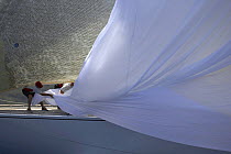 Sail work aboard classic yacht at Antigua Classic Yacht Regatta, April 2005