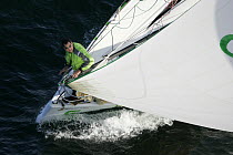 Gildas Morvan on yacht "Cercle Vert" during Figaro solo Transatlantic race, March 2005