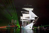 Tall ship ^Artemis^ during ^Parade Nocturn^, Brest International Maritime Festival, July 2004