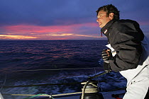 Arnaud Boissieres winching aboard 60ft "Akena" during Transatlantic Jaques Vabre, September 2007