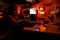 Arnaud Boissieres working aboard 60ft "Akena" during Transatlantic Jaques Vabre, September 2007