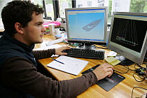 Project manager working on the construction of Armel le Cleac'h's monohull 60ft "Britair" yacht. Vannes, France, June 2007