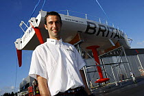 Skipper Armel le Cleac'h with his monohull 60ft "Britair" yacht immediately after construction. Vannes, France, June 2007