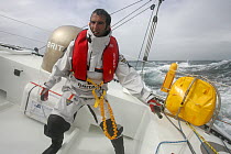 Skipper Armel le Cleac'h on his monohull Open 60ft "Britair" yacht, August 2007
