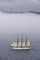 Three masted schooner "Marite" in thick fog, Brest July 2004