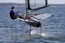 Sebastien Josse sailing Bladerider Foiling Moth, Concarneau, France. October 2007