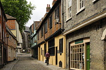 Traditional town houses and cobble streets, Elm Hill, Norwich, Norfolk, July,