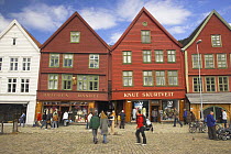 Bryggen in Bergen, with wooden buildings facing the quay. UNESCO World Heritage Site, Norway
