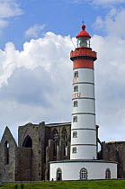 The Pointe Saint-Mathieu with its ruined abbey and lighthouse, Brittany, France. May 2008.