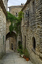 Mediaeval alley in the village of Lacoste, Provence, France. May 2008.