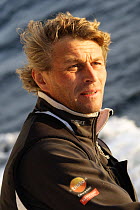 Skipper Bernard Stamm on Imoca 60ft monohull "Ceminees Poujoulat", Vendee Globe 2008-2009, September 08
