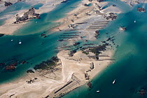 Chausey Islands at low tide from the air, showing oyster farming structures. Normandy, France 2004