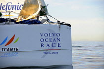 "Telefonica Black" arriving in Cape Town in 8th (last) place with a broken rudder and bow sprit, November 2008. Volvo Ocean Race 2008-09. For EDITORIAL USE only.
