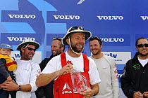 Skipper Ian walker (GBR) with trophy after finishing fourth in "Green Dragon" on leg one of the 10th Volvo Ocean Race into Cape Town, November 2008. For EDITORIAL USE only.