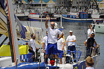 Skipper Bouwe Bekking aboard "Telefonica Blue" after finishing fifth on leg one of the 10th Volvo Ocean Race 2008-2009, Cape Town, November 2008. For EDITORIAL USE only.