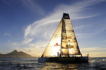 "Telefonica Black" arriving in Cape Town in 8th (last) place with a broken rudder and bow sprit. The 10th Volvo Ocean Race, 2008-2009. November 2008. For EDITORIAL USE only.