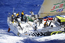 "Telefonica Black" rounding the Brazilian island of Fernando de Noronha, during the 10th Volvo Ocean Race (2008-2009), October 23rd 2008. For EDITORIAL USE only.