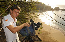 Cameraman Mathew Connor filming the Brazillian island of Fernando de Noronha during the 10th Volvo Ocean Race, October 2008. For EDITORIAL USE only.