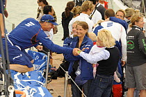 "Ericsson" crew members saying their farewells to family and friends as they leave the Race Village dock in Alicante, Spain, for leg one of the 10th Volvo Ocean Race, October 2008. For EDITORIAL USE o...