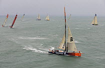 "Ericsson 4" leads the fleet around the windward mark at the start of leg one of the 10th Volvo Ocean Race, 2008-2009, Alicante, Spain, October 2008. For EDITORIAL USE only.