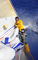 "Team Russia" bowman Michael Joubert during in-port race training in Alicante, Spain, for the 10th Volvo Ocean Race 2008-2009. For EDITORIAL USE only.