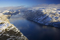 The Lysefjorden in winter viewed from the Pulpit Rock, Forsand, Rogaland, Norway. November