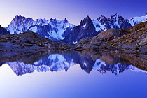 Mountain scenic at dawn with Lac Blanc and  Aiguilles de Chamonix,  Haute Savoie, France, September 2008 WWE Mission: Alps near Chamonix