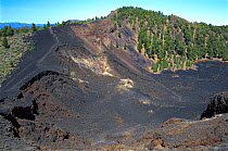 San Juan Volcano, La Palma, Canary Islands. Last erupted in June 1949. Looking north towards the Duraznero crater, the Nambroque volcano and the Hoyo Negro. In the far distance is the Caldera de Tabur...